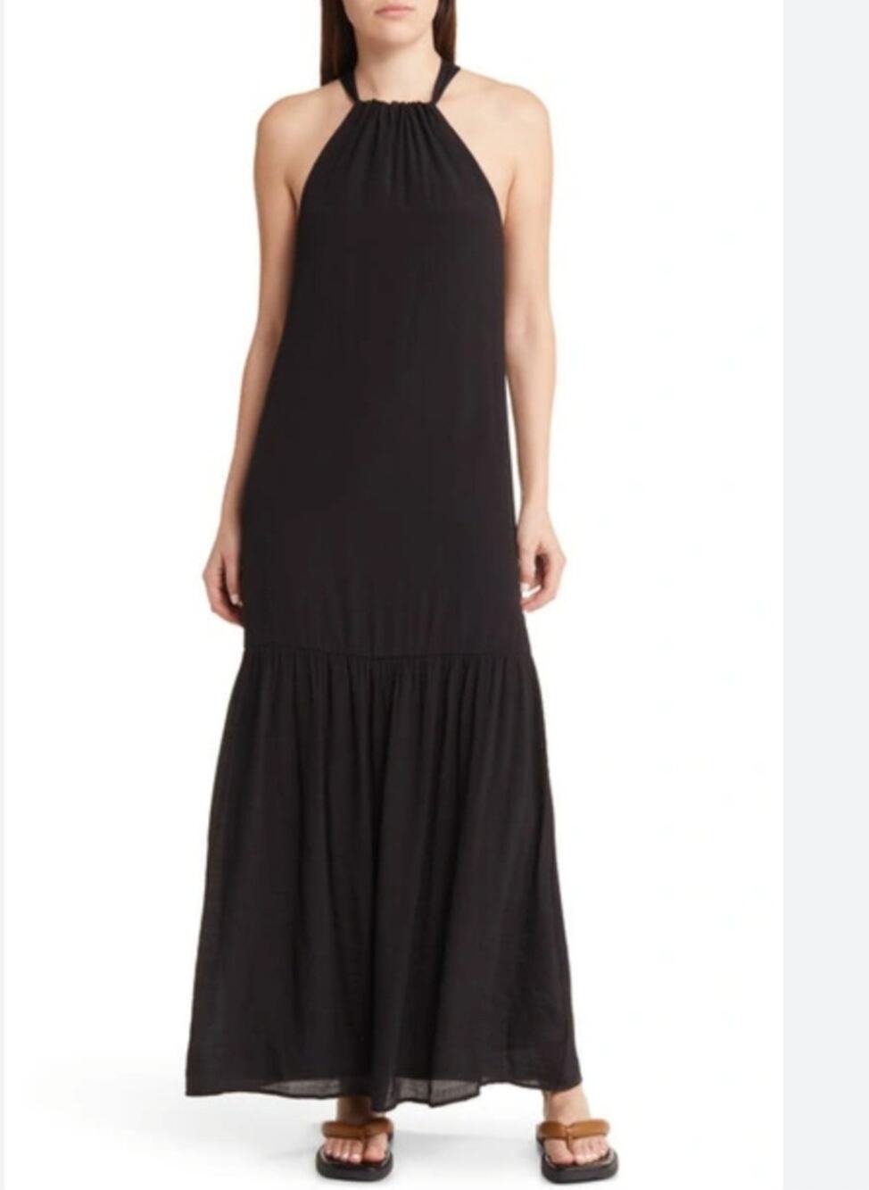 Treasure & Bond Black Tie Back Tiered Halter Maxi Dress - XS NWT Sleeveless Boho